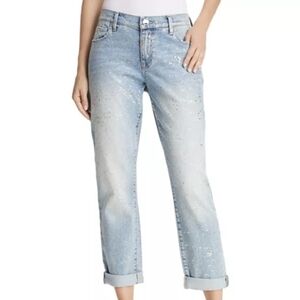 True Religion Cameron Slim Boyfriend Jeans High Waist Light Wash Distressed Fade